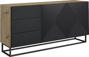 Komoda Asha 167 cm dwudrzwiowa z szufladami - artisan / czarny mat / czarny stelaż