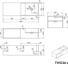 Umywalka ścienna TWG36 z odlewu mineralnego