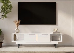 Elegancka biała komoda RTV Dancan ARTEMISA ze złotymi dodatkami / szer. 163 cm