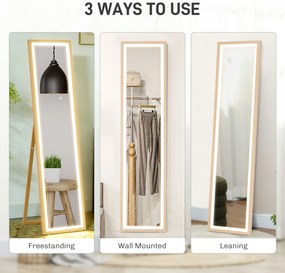 HOMCOM Lustro całego ciała LED, 40 x 160 cm, sterowanie dotykowe, regulacja jasności, 3 kolory, Dąb