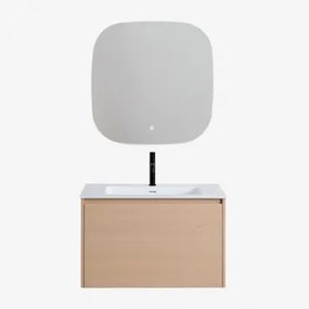 Zestaw Wiszących Mebli Łazienkowych Zintegrowany Z Umywalką Jacob Naturalna & Kwadratowa Lampa Led I Przeciwmgielna 75x75 - Sklum