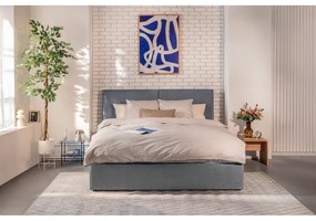 Niebieskie tapicerowane łóżko dwuosobowe ze schowkiem z materacem i stelażem 180x200 cm Thessa Bold – Bonami Selection