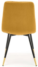 Krzesło tapicerowane, musztardowe, z czarno-złotymi nogami K438