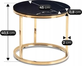 Zestaw Stolików Kawowych MILANO 45 cm/60 cm Czarny Marmur/Złoty Glamour