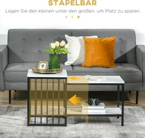 HOMCOM Zestaw stolików, łatwe w utrzymaniu powierzchnie, stalowa rama, Biały/Czarny