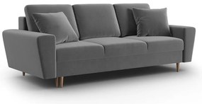 Jasnoszara aksamitna rozkładana/ze schowkiem sofa 235 cm Kyoto – Cosmopolitan Design