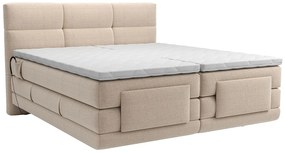 Zestaw boxspring pikowany zagłówek łóżka + stelaże z elektryczną funkcją relax + materac + nakładka na materac - 2 x 90 x 200 cm - beżowy - LODI PALACIO