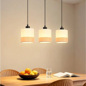 Lampa wisząca Nettlife Vintage do jadalni – 3-punktowa lampa wisząca z tkaniny, regulowana wysokość, retro E27, biała (żarówki nie są dołączone)