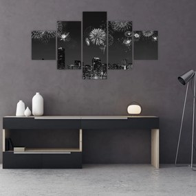 Obraz - Fajerwerki w Miami, czarno - białe (125x70 cm)