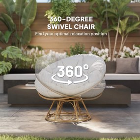 Outsunny Obracający się Fotel Papasan Rattan 360° z Poduszką, Okrągły na Zewnątrz