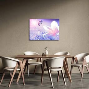 Obraz - Motyl lecący do kwiatu (70x50 cm)