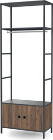 Regał biurowy otwarty z drążkiem na ubrania, do recepcji i poczekalni, metalowy, antracytowy/orzech, 800x2200x400 mm: ARIEL Eco Design