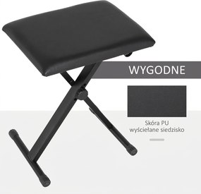 HOMCOM Stołek fortepianowy z regulacją wysokości Składany taboret do pianina Metal Sztuczna skóra Czarny 39 x 29 x 45–51 cm | Aosom PL