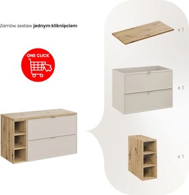 Wisząca szafka łazienkowa Bella 100 cm z blatem i regałem, kaszmir/dąb artisan