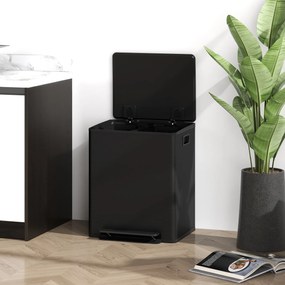 HOMCOM Kosz na śmieci z 2 komorami 25L, Pokrywa Soft-Close, Odporny na Odciski, Stal Nierdzewna, Czarny