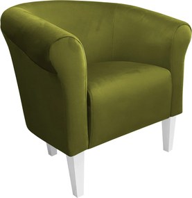 Fotel Milo tkanina Welur wygodny fotel tapicerowany do salonu i sypialni : Kolor nogi - Biała, Kolor tkaniny - VELVET - BL75, Wysokość nogi - 20 cm