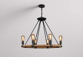Lampa sufitowa ze stalowej obręczy oplecionej sznurem konopnym