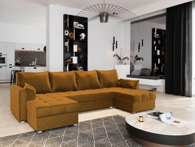 Masseno Narożnik NAKO z funkcją spania i pojemnikiem na pościel Narozniki U, Rozkładana sofa - Żółty, KRONOS 01