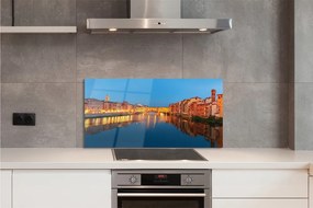 Panel Szklany Włochy Rzeka mosty budynki noc