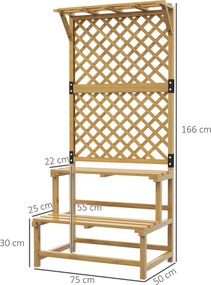 Outsunny Stojak na rośliny, półka na kwiaty, 2 poziomy, z kratką i daszkiem, drewno sosnowe, 75x50x166 cm, Żółty | Aosom PL