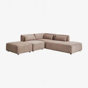 Sofa Modułowy Narożny 3-częściowy Z Prawym Szezlongiem I Pufem Fogler Sztruks Brąz Karmelowy - Sklum