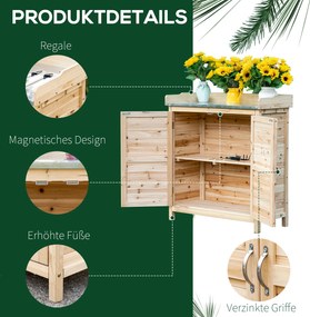 Outsunny szafa ogrodowa drewniana szafa na narzędzia szafa z 2 półkami szopa na narzędzia szopa ogrodowa na zewnątrz kolor naturalny 83 x 40 x 92 cm