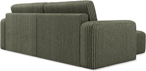 Zielony sztruksowy rozkładany/ze schowkiem narożnik (lewostronny/z szezlongiem) Kona – Makamii