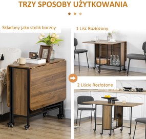 HOMCOM Mobilny Składany Stół, 2 Rozkładane Powierzchnie, 130 cm x 80 cm x 74 cm, Brązowy