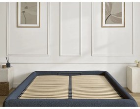Ciemnoniebieskie tapicerowane łóżko dwuosobowe ze schowkiem/bez zagłówka ze stelażem 180x200 cm Inera – Bobochic Paris