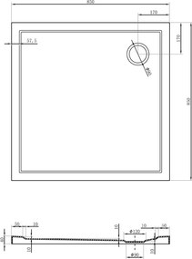 Mexen Flow brodzik kwadratowy slim 85 x 85 cm, biały połysk - 46S108585