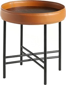 Okrągły stolik narożny z ekoskóry, orzecha i czarnej stali 2059 ANGEL CERDA