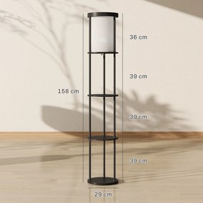 HOMCOM Lampa stojąca z 3 półkami, okrągły design, pilot zdalnego sterowania, włącznik nożny, regulowana temperatura barwowa, do salonu, Czarny