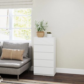 HOMCOM Komoda Sideboard z 5 szufladami, 55 cm szer x 34 cm gł x 100 cm wys, Biała