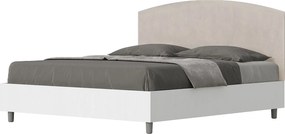 Łóżko wyposażone w stelaż z listwami z pojemnikiem 160x190 konstrukcja Frassino biała zagłówek microfibra Piaskowy Antilia