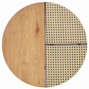 GARMINA zestaw 2 ław dąb złoty, czarny, rattan, okrągła, boho, loft