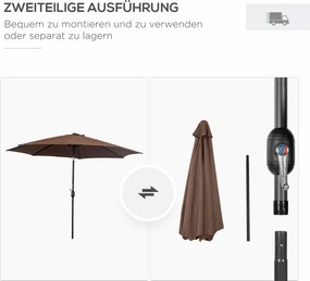 Outsunny Parasol Ogrodowy Zginany z Korbką 180m² Poliester Wysoka Odporność Brązowy | Aosom PL