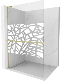 Mexen Kioto+ L ścianka prysznicowa z półką Walk-in 120 x 200 cm, biały wzór, złota szczotkowana - 800-120-123-55-85