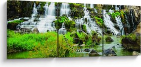 Obraz - wodospady z zielenią (z zegarem) (90x30 cm)