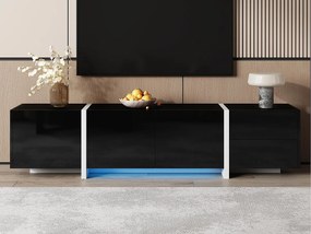 Błyszcząca szafa pod TV 170×30×39 cm - z oświetleniem LED - 3 drzwi i 1 szuflada - Płyta wiórowa - czarny