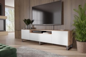 Szafka RTV CAVA - Dąb artisan / Stojąca / Front Biały / 3 drzwi / 200 cm