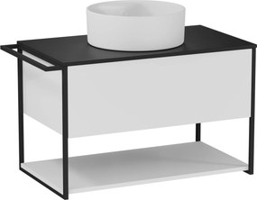 Szafka łazienkowa wisząca biała loftowa 80 x 45 cm z czarnym blatem o strukturze kamienia VALO