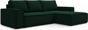 Narożnik prawostronny z funkcją spania - z tkaniny welwetowej - butelkowa zieleń - KIMO