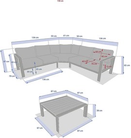 Narożny zestaw aluminiowy VANCOUVER dla 7 osób (kość słoniowa)