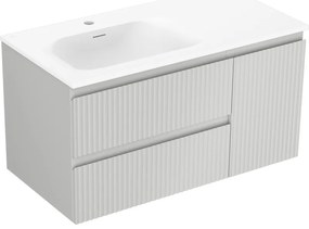 Mexen Rivel szafka łazienkowa 90 cm z umywalką Vela lewą, 2S, 1D, ryflowana, szara mat/biała mat - 91A23-09047-3-BBFFF62-W23L01