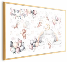 Plakat Misie w przestworzach 30x21 cm z ramą złotą z marginesem ARTGEIST B