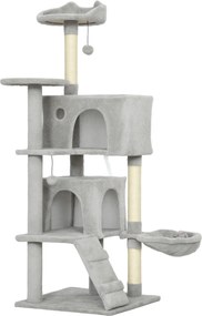 PawHut 140 cm drapak dla kota, wielopoziomowy, słupki do drapania z sizalu, kryjówki, pluszowe platformy, hamak, drabinka, piłeczki do zabawy