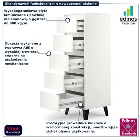 Wysoka biała komoda z 5 szufladami A8-S55