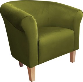 Fotel Milo tkanina Welur wygodny fotel tapicerowany do salonu i sypialni : Kolor nogi - Drewno, Kolor tkaniny - VELVET - BL75, Wysokość nogi - 15 cm