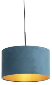 Lampa wisząca z niebieskim abażurem z weluru ze złotem 35 cm - Combi klasyczny/Antyczny Oswietlenie wewnetrzne