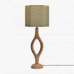 Lampa Stołowa Z Drewna Mango Gracia Drewno Mango & Sage Green Ø30 Cm Tenerife - Sklum